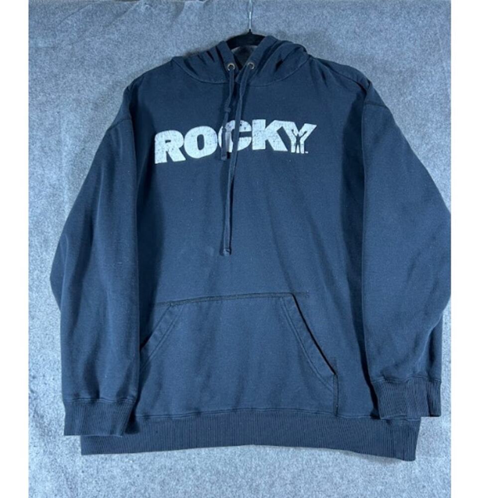 Vintage Rocky Movie Promo Hoodie Mens Large Black Sylvester Stallone Boxing Y2K